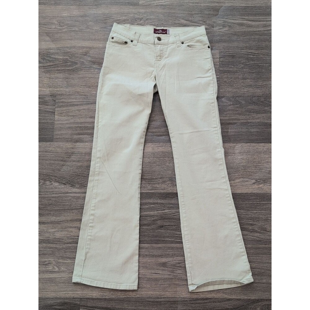 Jordache Cream Low-Rise Stretch Flare Jeans Pockets Button